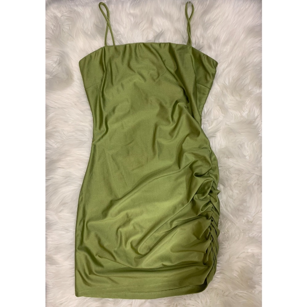 Lime green satin cami mini dress